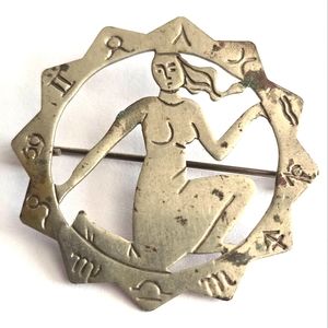 Vintage Virgo Signs of the Zodiac Brooch silver tone Czech the Maiden
